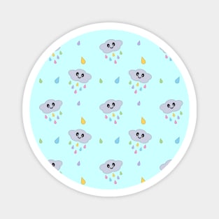 Kawaii Cute Raining Rainbow Clouds Pattern in Blue Magnet